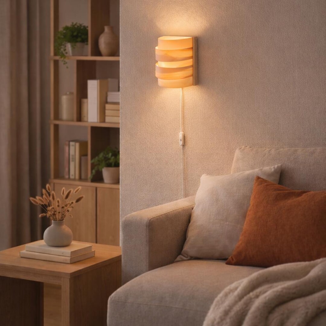 Accent Wall Lamp | Maple Veneer Plug in Wall Light | Soft Ambient ...