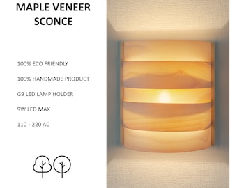 Indoor led wall lamp - natural ambient light - wooden wall mounted sconce - bedroom lamp - lighting ideas  wall lamp - maple veneer led lamp