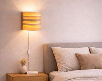 Minimalist Wall Lamp | Ash Veneer Wooden Wall Light | Plug In