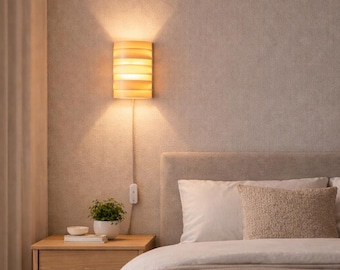 Bedroom Wall Lamp | Maple Veneer Plug In Wall Light | Wooden Bedside Sconce