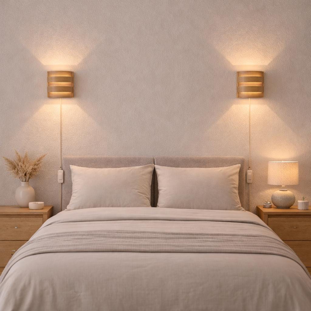 Set of 2 Oak Wood Wall Lamps | Japandi Bedside Reading Lights