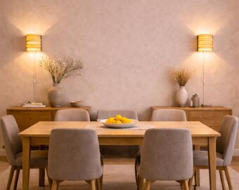 Pair of Ash Veneer Wall Lights | Modern Living Room Wall Lighting | Wooden Sconces
