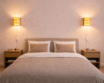 Set of 2 Wooden Wall Sconces | Ash Veneer Bedside Lamps | Minimalist Bedroom Lighting