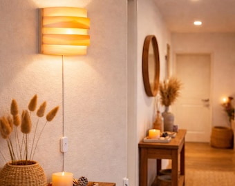 Hallway Wall Lamp | Maple Veneer Wall Light | Plug In Lighting