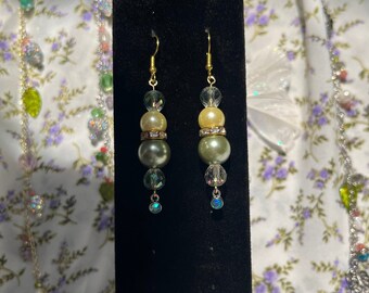 Green and Yellow Bead Earrings, Dainty Earrings, Dangle Earrings, Cottagecore, Gift for Her
