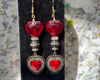 Red Heart Earrings, Alice in Wonderland Inspired Earring, Cottagecore, Dainty Earring, Vampire Inspired Earring