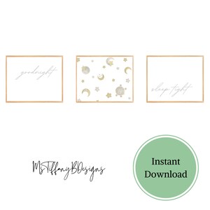 Goodnight Sleep Tight Printable, Nursery Wall Art, Watercolor Decor, Set of 3 Nursery Digital Download