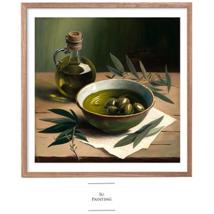 Kitchen Farmhouse Wall Art Print | olive oil and olives Painting | Vintage Art PRINTABLE Digital Download
