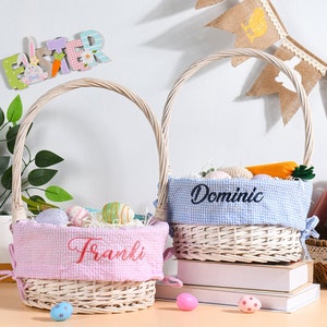 Personalized Easter Basket Liner, Kids Seersucker Fabric Basket Liner Embroidered Name or Monogram, Easter Bunny Tote, Boy & Girl Easter Bag image 2