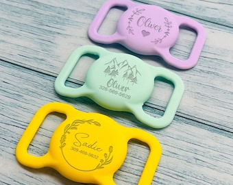 Dog Collar AirTag Case,Personalized Engraved AirTag Holder,Silicone AirTag Case,Slide On Dog Tag AirTag Case,Dog ID Name Tag,Pet Collar Tag