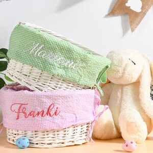 Personalized Easter Basket Liner, Kids Seersucker Fabric Basket Liner Embroidered Name or Monogram, Easter Bunny Tote, Boy & Girl Easter Bag image 10