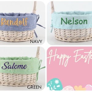 Personalized Easter Basket Liner, Kids Seersucker Fabric Basket Liner Embroidered Name or Monogram, Easter Bunny Tote, Boy & Girl Easter Bag image 4