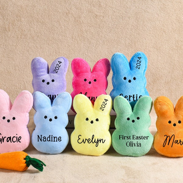 Peeps de Pâques personnalisés, Peep en peluche de lapin de Pâques, remplissage de panier de Pâques, lapin de Pâques avec nom, cadeau de Pâques personnalisé pour enfants garçon fille