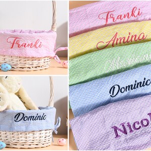 Personalized Easter Basket Liner, Kids Seersucker Fabric Basket Liner Embroidered Name or Monogram, Easter Bunny Tote, Boy & Girl Easter Bag