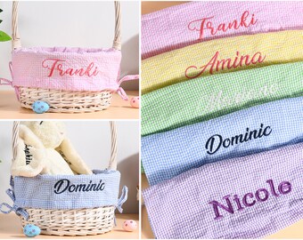 Doublure de panier de Pâques personnalisée, doublure de panier en tissu Seersucker pour enfants, nom ou monogramme brodé, fourre-tout de lapin de Pâques, sac de Pâques pour garçon et fille