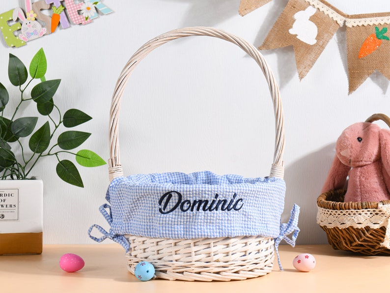 Personalized Easter Basket Liner, Kids Seersucker Fabric Basket Liner Embroidered Name or Monogram, Easter Bunny Tote, Boy & Girl Easter Bag image 9