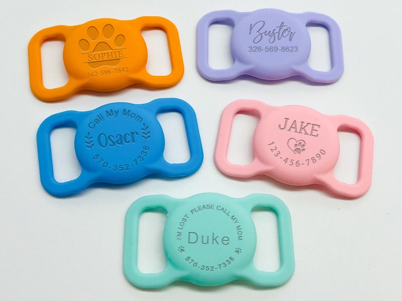 Pet AirTag Collar Holder,Slide on Dog Name Tag,Custom AirTag Cat Collar,Silicone Slient Air Tag Case,Engraved Air Tag Case for Dog Collar zdjęcie 2