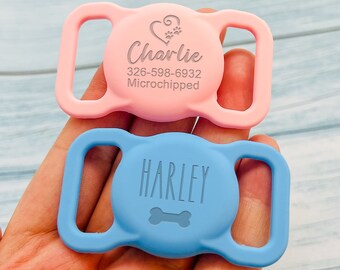 Personalized AirTag Cover Dog Collar/Harness,Silicone AirTag Case,Custom Pet AirTag Holder,Engraved AirTag Case Holder Collar,Cat Collar Tag