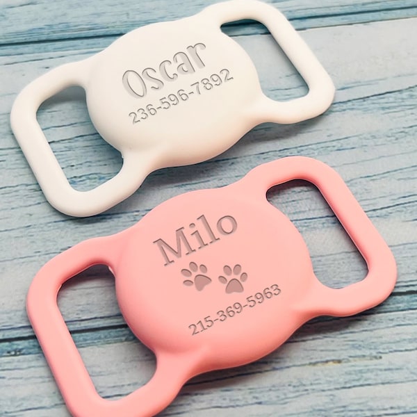 Pet AirTag Collar Holder,Slide on Dog Name Tag,Custom AirTag Cat Collar,Silicone Slient Air Tag Case,Engraved Air Tag Case for Dog Collar