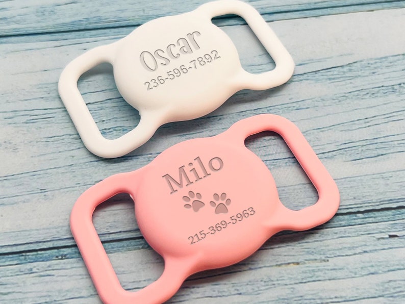 Pet AirTag Collar Holder,Slide on Dog Name Tag,Custom AirTag Cat Collar,Silicone Slient Air Tag Case,Engraved Air Tag Case for Dog Collar zdjęcie 1
