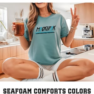Seafoam Comfort Colors, C1717 Seafoam Shirt Mockup,Seafoam Tshirt Mockup,Oversized, Real Model Mock, Seafoam ,Simple Indoor Lifestyle Mockup