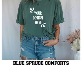 Blue Spruce Comfort Colors 1717 Blue Spruce TShirt mockup Comfort Colors mockup Short Sleeve Shirt BOHO t shirt mockup comfort color tshirte