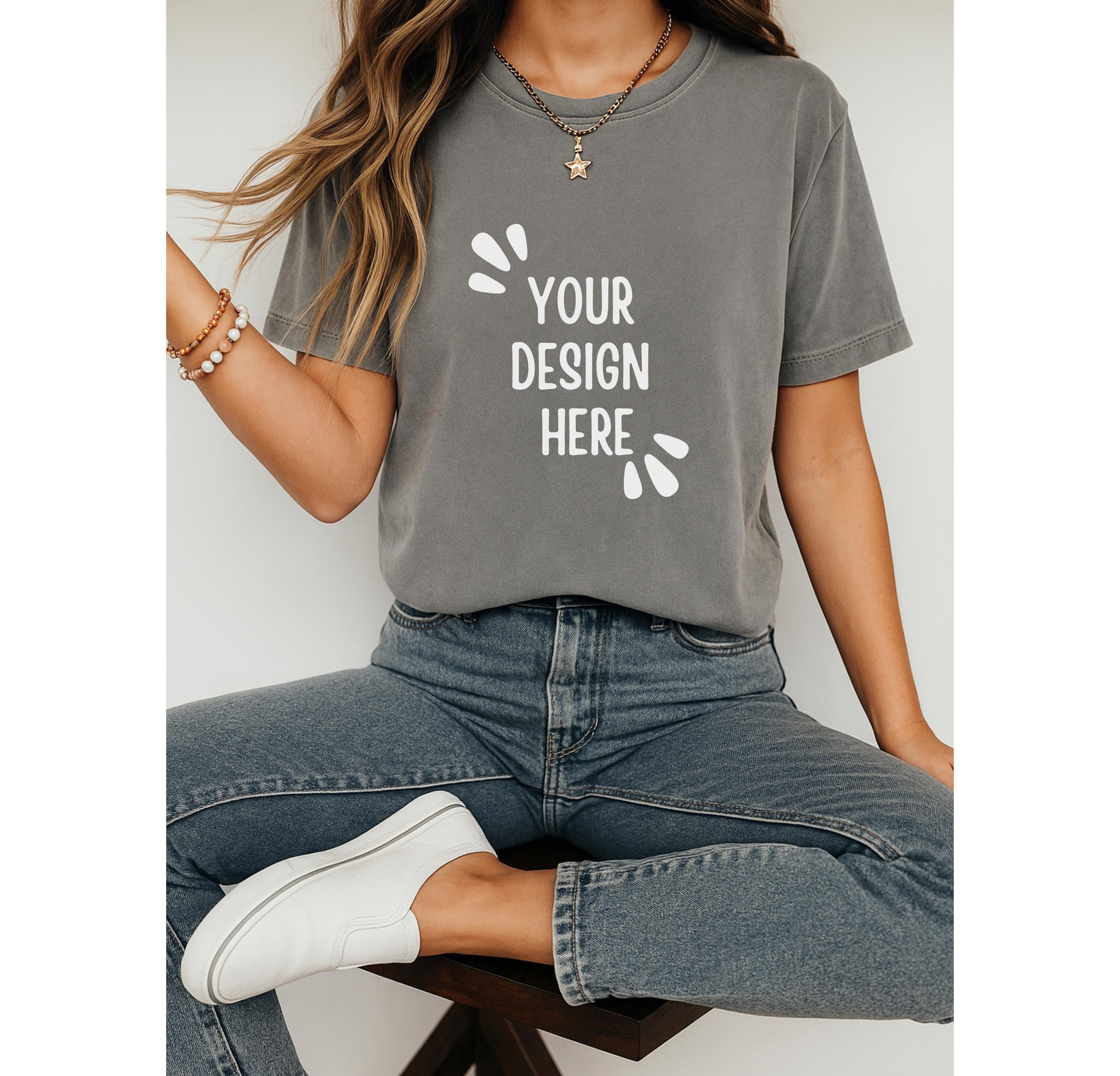 Gray Comfort Colors T-Shirt Mockup – High-Res Flat Lay for Etsy & POD | PSD + PNG Included | Editable Template for Designers