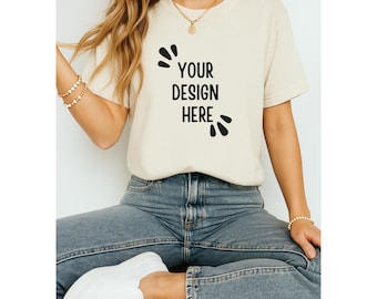 Ivory Comfort Colors T-Shirt Mockup – Flat Lay PSD + PNG – Realistic Editable Template for POD & Etsy Sellers - Comfort Colors Ivory Shirt