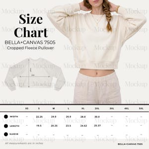 Bella Canvas 7505 Maattabel Cropped Sweatshirt Maattabel Dames Crop Pullover Bella Canvas 7505 Pasvormgids Top