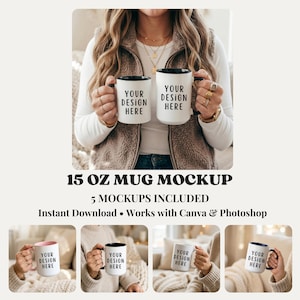 Mug Mockup Bundle 11oz 15oz Comparison JPG Canva, Coffee Mug Mockups, Drag Drop Template, Lifestyle Photos for POD Sellers