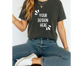Pepper Comfort Colors T-Shirt Mockup, High-Resolution Realistic Mockup for Custom Designs, Instant Download, Pepper Comfort Colors Mockup