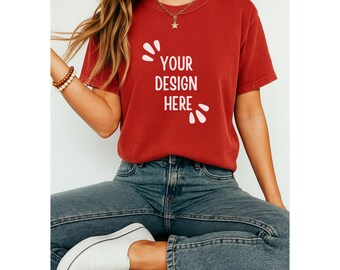 Red Comfort Colors Shirt Mockup – Flat Lay PSD & PNG – Realistic Editable Template for Etsy and POD Sellers, Flat Lay for Print-on-Demand