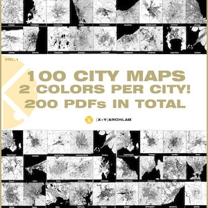 100 City PDF Maps, digital download, High resolution