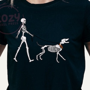 Cute Halloween Skeleton Walking Dog Shirt, Spooky Season, Gifts for Her, Gifts for Dog Lovers