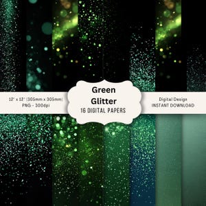 Green Glitter Digital Paper – Sparkly Glitter Texture Background for Scrapbooking, Invitations, Junk Journal, Sublimation, Instant Download