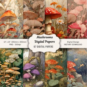Waldpilze, Junk Journal Kit, Vintage Pilze druckbare Seiten, Pilze Scrapbooking Papier, Botanische Collage, Vintage Ephemera