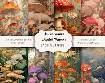 Mushroom Junk Journal Kit, Vintage Botanical Ephemera (Digital Download)