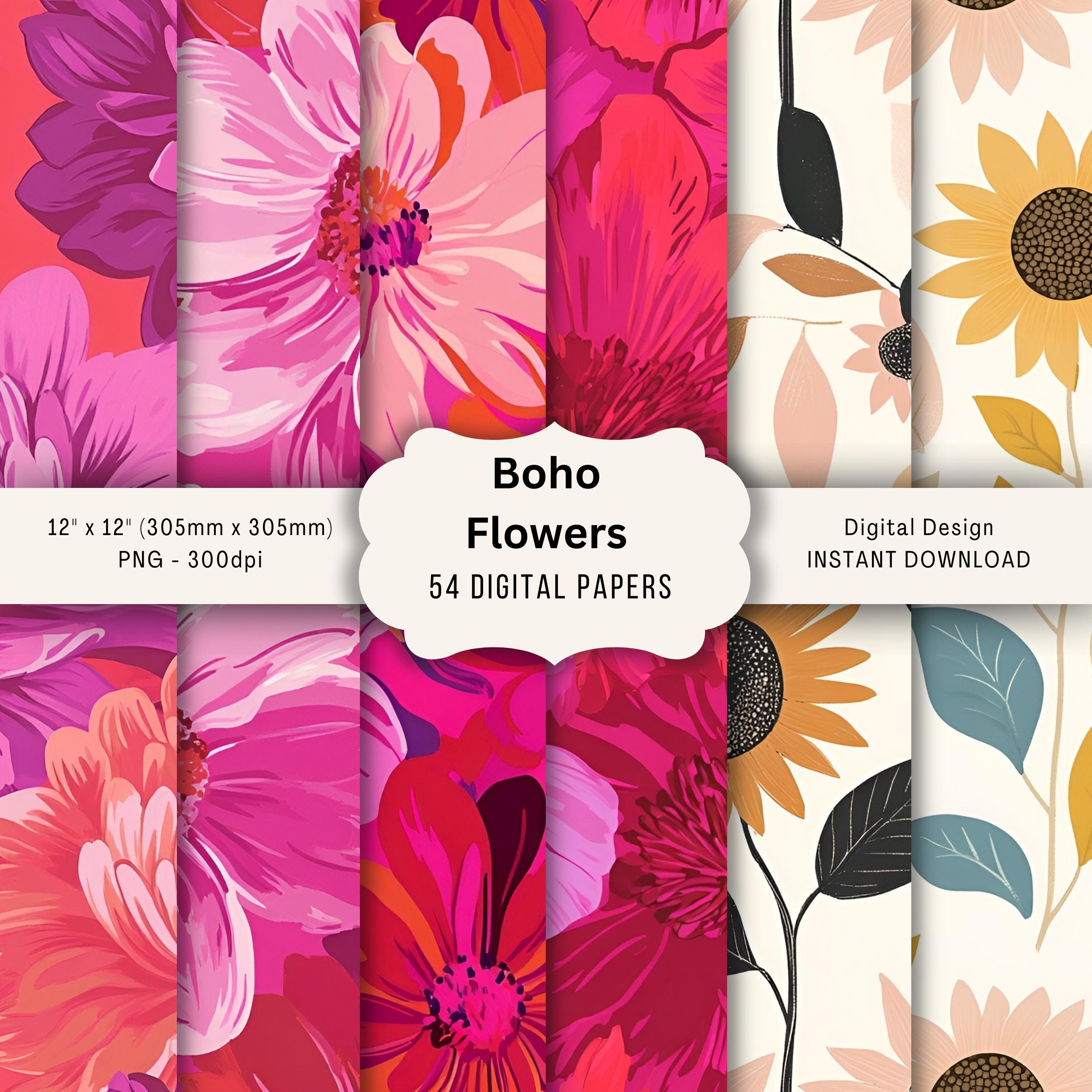 Boho Floral Digital Paper Pack – 54 PNG Designs (digital Download) - Etsy