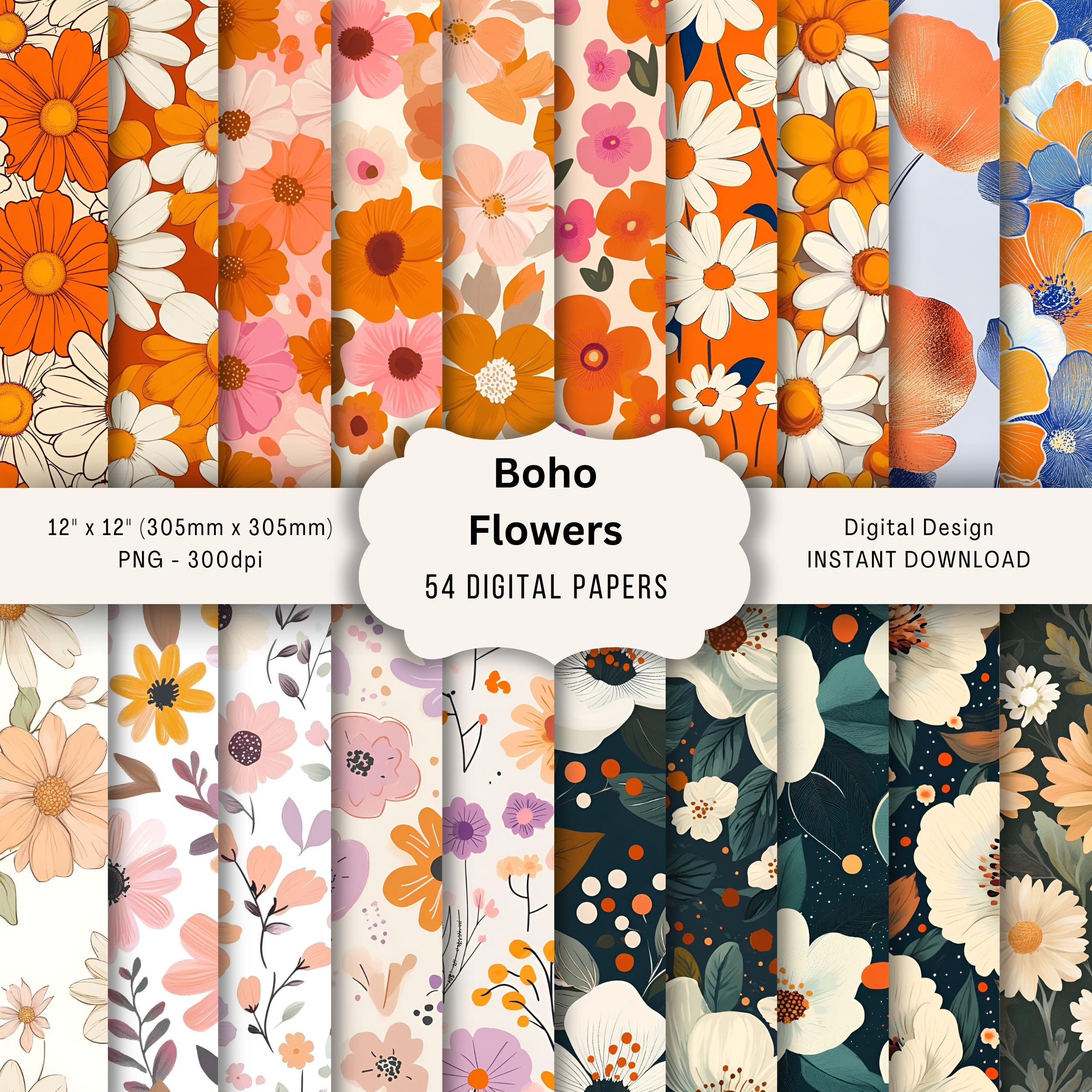 Boho Floral Digital Paper Pack – 54 PNG Designs (digital Download) - Etsy