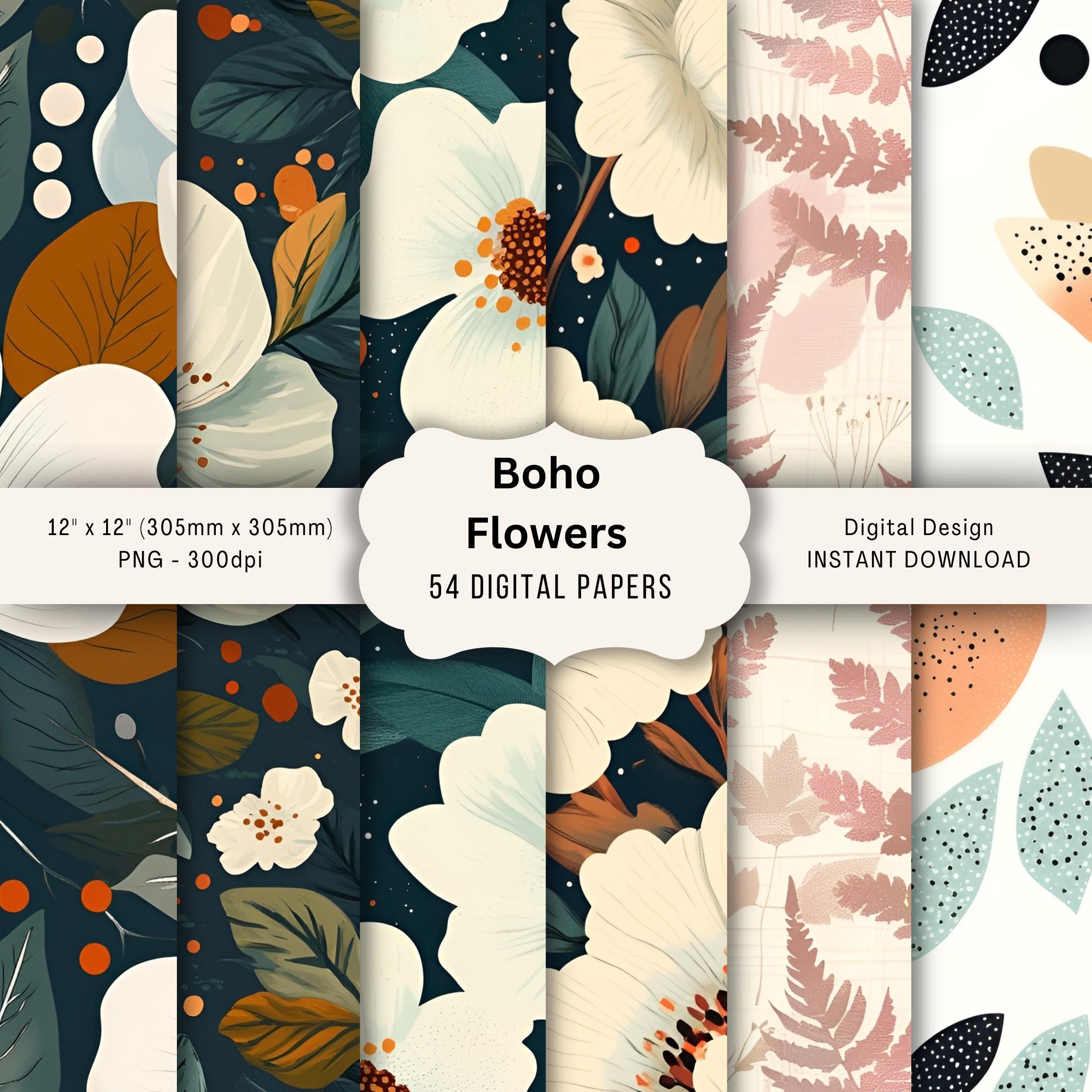 Boho Floral Digital Paper Pack – 54 PNG Designs (digital Download) - Etsy