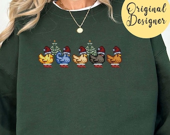 Stardew Valley Christmas Chickens Sweatshirt, Stardew Valley Gift, Stardew Valley Sweatshirt, Cozy Gamer Shirt