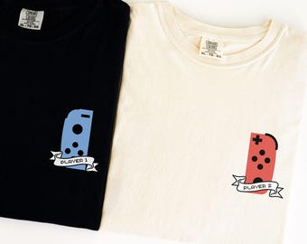 Comfort Colors® Player 1 and Player 2 Shirt, Matching Couple Shirts, Gamer Couple Gift, Valentines Day Matching Shirts, Cute Gamer Girl Gift