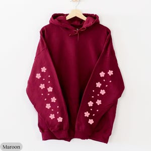 Sakura Sleeve Print Hoodie, Cherry Blossom Sweatshirt, Pink Kawaii Hoodie, Kawaii Cute Clothes, Sakura Hoodie, Japanese Aesthetic Hoodie