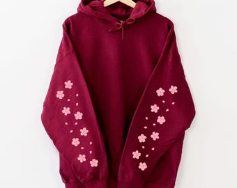 Sakura Sleeve Print Hoodie, Cherry Blossom Sweatshirt, Pink Kawaii Hoodie, Kawaii Cute Clothes, Sakura Hoodie, Japanese Aesthetic Hoodie