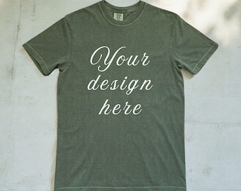 Grunge Comfort Colors 1717 Moss Mockup, Flat Lay 1717 Moss Mockup, Streetwear Aesthetic Moss Mockup, Flat Lay Moss Shirt Mockup Front