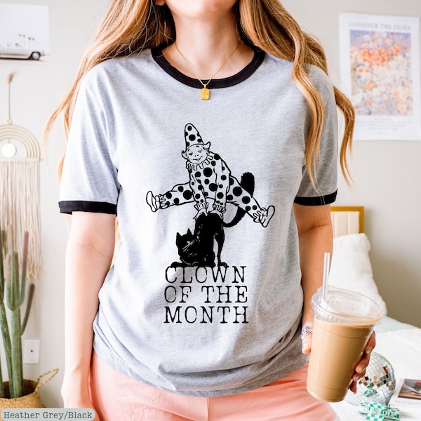 Clown of the Month Unisex Ringer T-Shirt, Clowncore Aesthetic Tee, Clowncore Clothing, Grunge Aesthetic Clothing, Grunge Punk Tees