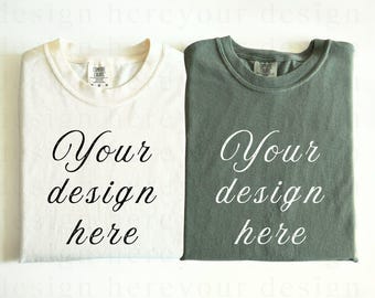 Comfort Colors 1717 Flat Lay Couple Mockup, Flat Lay 1717 Moss Ivory Mockup, 1717 Folded Mockup, C1717 Friends Mockup,Folded Mockup Moss