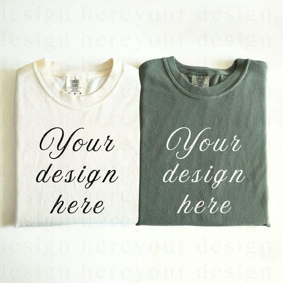 Comfort Colors 1717 Flat Lay Couple Mockup, Flat Lay 1717 Moss Ivory Mockup, 1717 Folded Mockup, C1717 Friends Mockup,Folded Mockup Moss