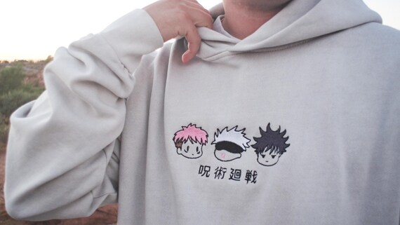 Anime Inspired Embroidered Hoodie, Chibi Anime Sweatshirt, Japanese Embroidered Hooded Sweatshirt, Japanese Streetwear, Anime Lover Gift