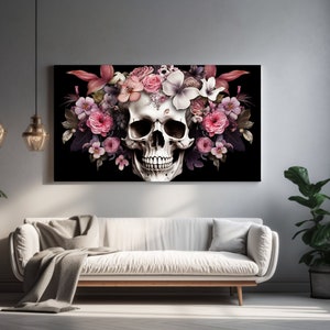 Blumen Schädel, Leinwand Druck, Dekoration, Leinwand Wand Kunst, Wand Kunst, Perfektes Geschenk, Raum Dekor, Raumgestaltung, fertig zum Aufhängen